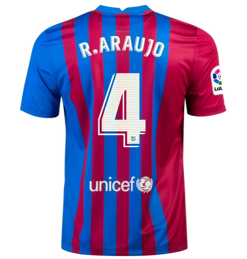 2021/22 Barcelona Home Kit Soccer Jersey with RONALD ARAÚJO 4 printing